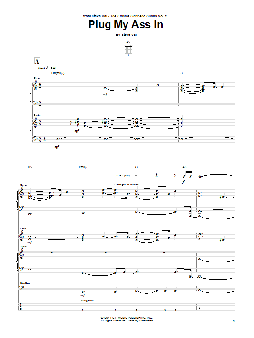Download Steve Vai Plug My Ass In Sheet Music and learn how to play Guitar Tab PDF digital score in minutes