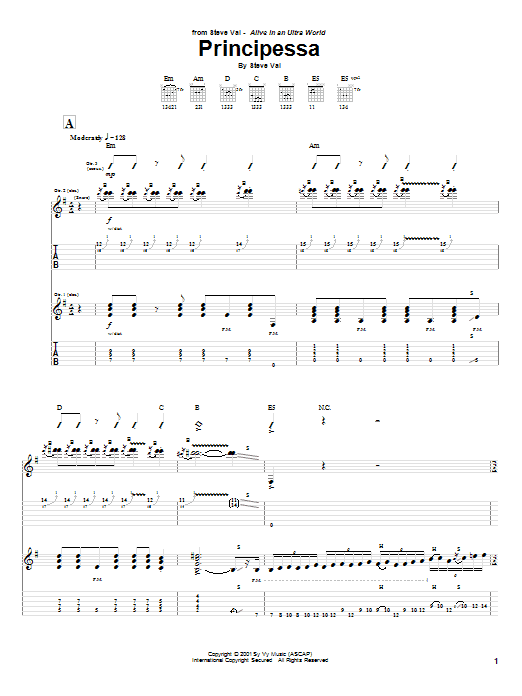Download Steve Vai Principessa Sheet Music and learn how to play Guitar Tab PDF digital score in minutes