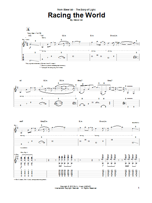 Download Steve Vai Racing The World Sheet Music and learn how to play Guitar Tab PDF digital score in minutes