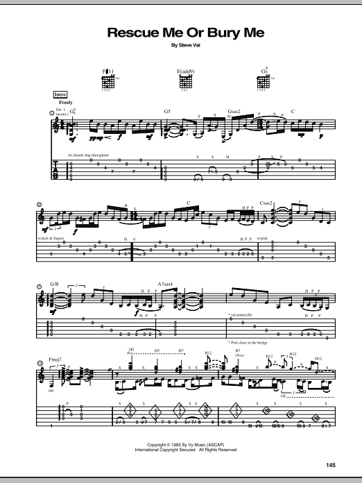 Download Steve Vai Rescue Me Or Bury Me Sheet Music and learn how to play Guitar Tab PDF digital score in minutes