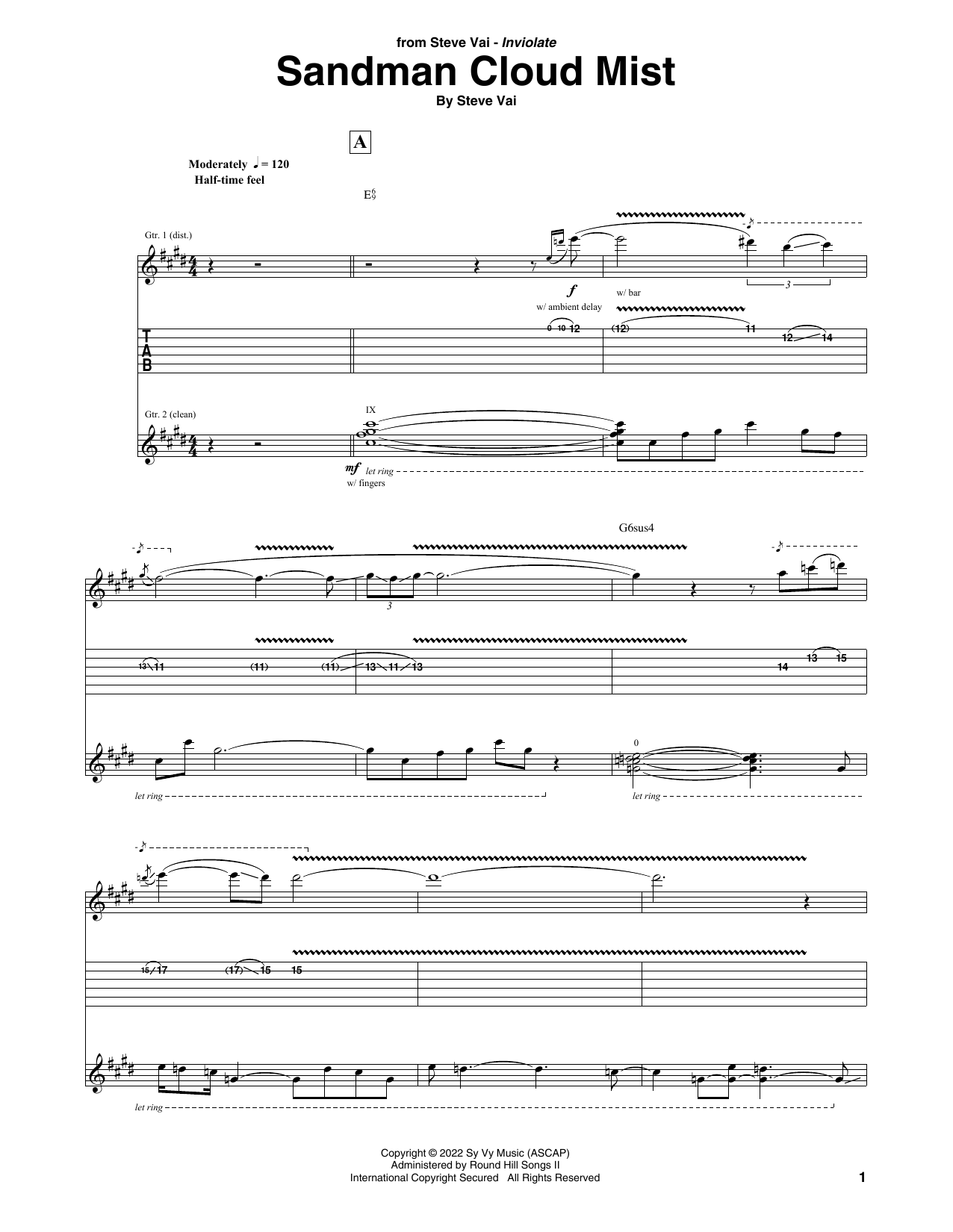 Download Steve Vai Sandman Cloud Mist Sheet Music and learn how to play Guitar Tab PDF digital score in minutes