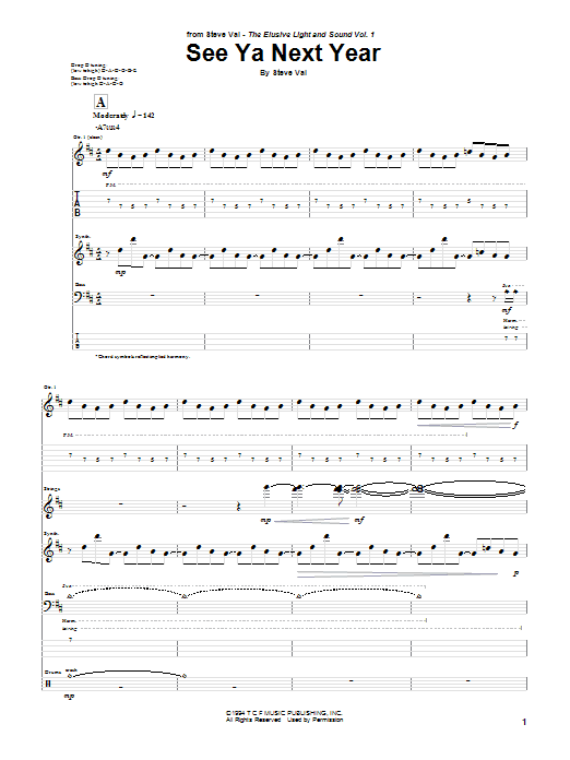 Download Steve Vai See Ya Next Year Sheet Music and learn how to play Guitar Tab PDF digital score in minutes