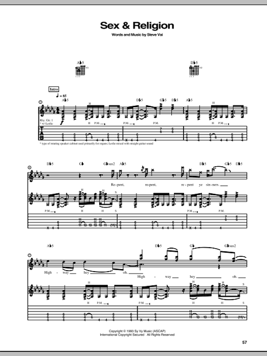 Download Steve Vai Sex & Religion Sheet Music and learn how to play Guitar Tab PDF digital score in minutes