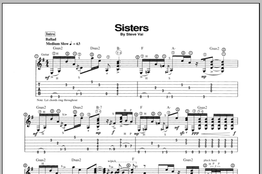 Download Steve Vai Sisters Sheet Music and learn how to play Guitar Tab PDF digital score in minutes