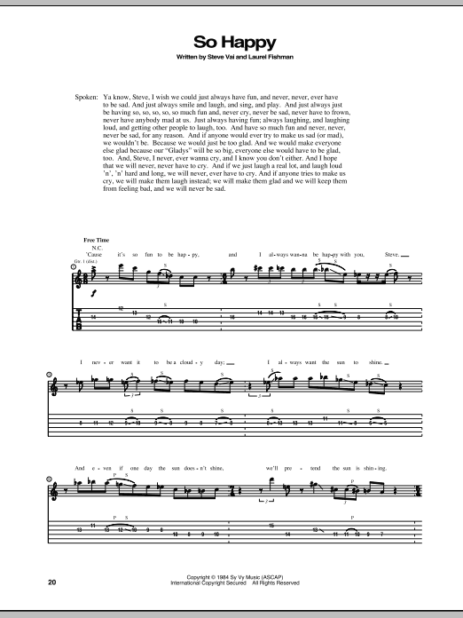 Download Steve Vai So Happy Sheet Music and learn how to play Guitar Tab PDF digital score in minutes