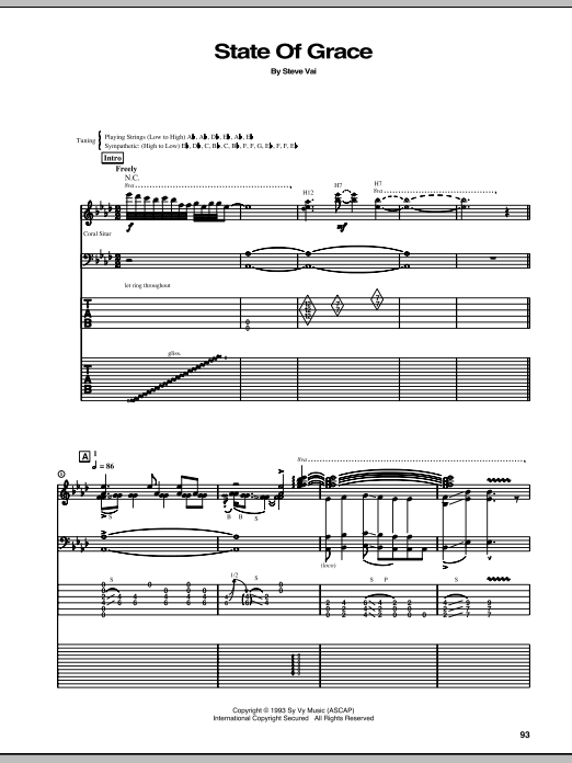 Download Steve Vai State Of Grace Sheet Music and learn how to play Guitar Tab PDF digital score in minutes