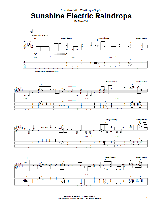 Download Steve Vai Sunshine Electric Raindrops Sheet Music and learn how to play Guitar Tab PDF digital score in minutes