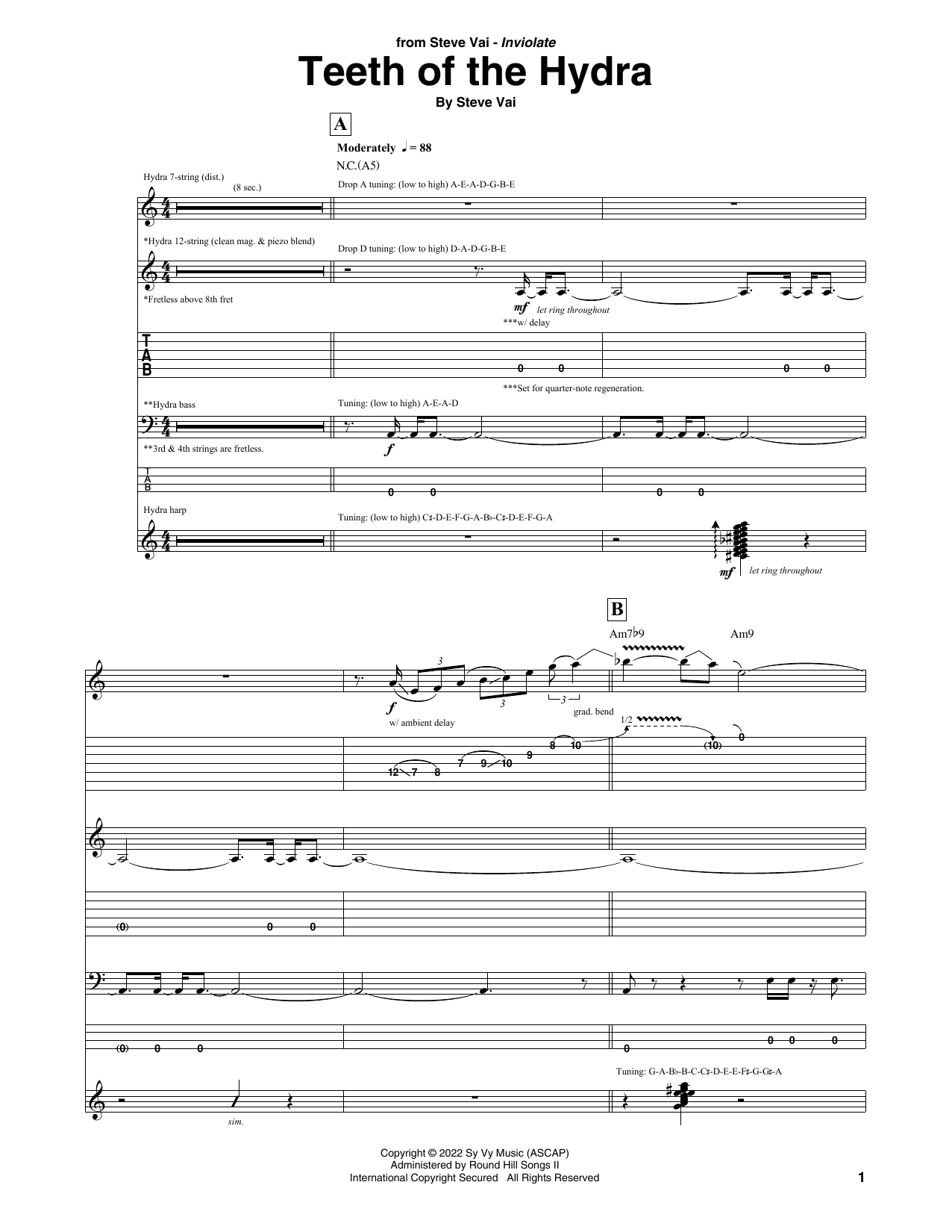 Download Steve Vai Teeth Of The Hydra Sheet Music and learn how to play Guitar Tab PDF digital score in minutes