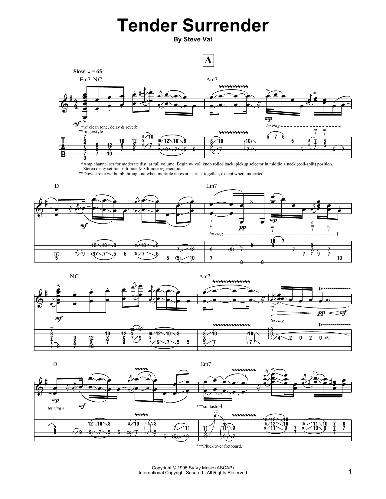 Download Steve Vai Tender Surrender Sheet Music and learn how to play Guitar Tab PDF digital score in minutes