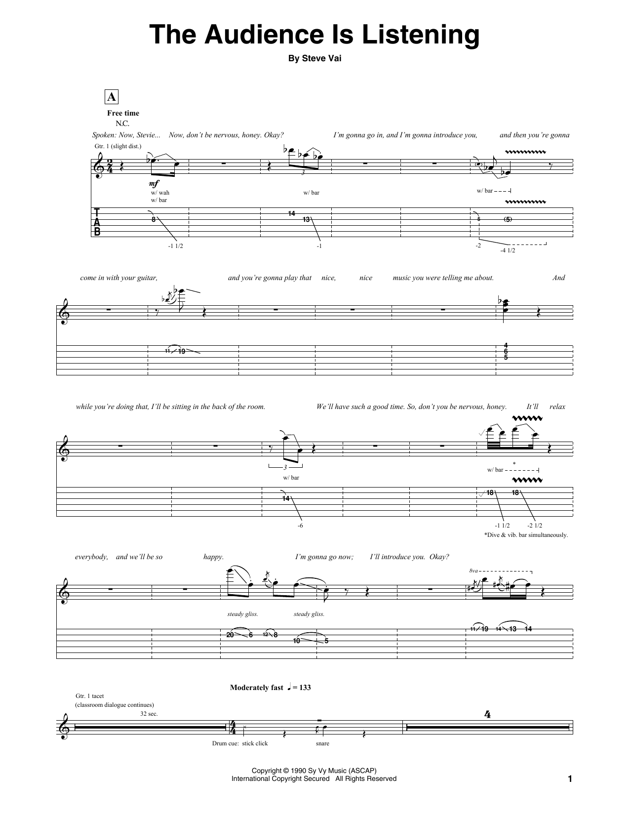 Download Steve Vai The Audience Is Listening Sheet Music and learn how to play Guitar Tab PDF digital score in minutes