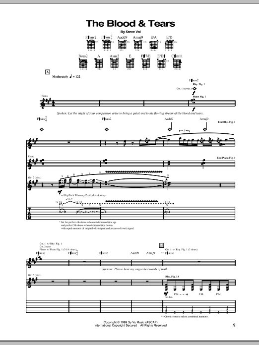 Download Steve Vai The Blood & Tears Sheet Music and learn how to play Guitar Tab PDF digital score in minutes