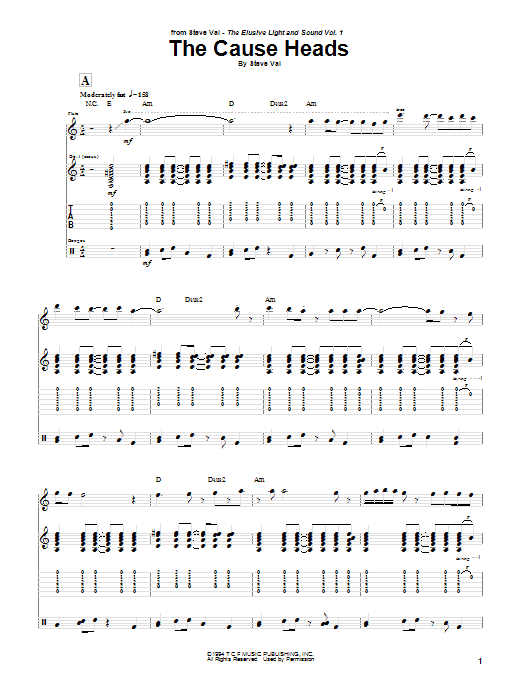 Download Steve Vai The Cause Heads Sheet Music and learn how to play Guitar Tab PDF digital score in minutes