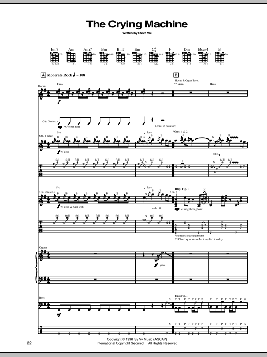 Download Steve Vai The Crying Machine Sheet Music and learn how to play Guitar Tab PDF digital score in minutes