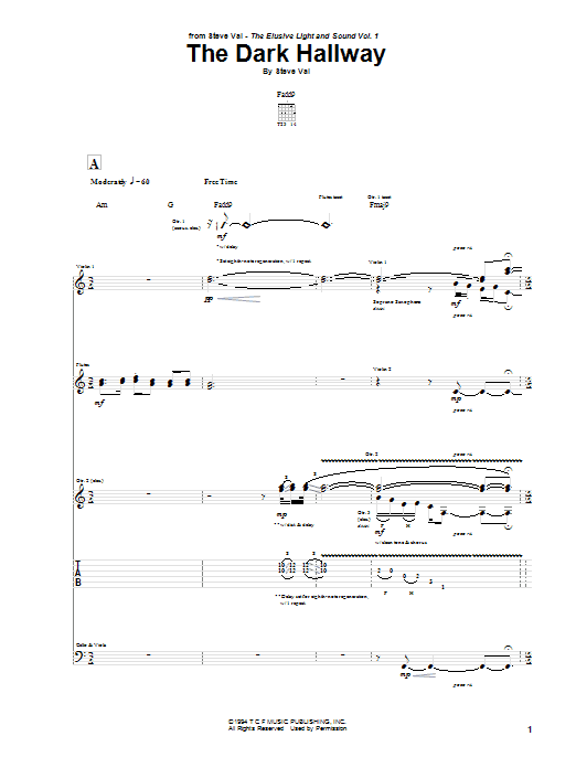 Download Steve Vai The Dark Hallway Sheet Music and learn how to play Guitar Tab PDF digital score in minutes