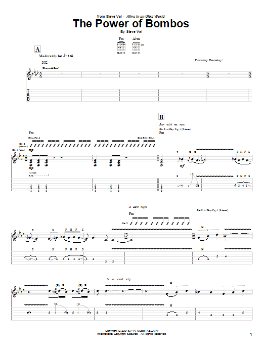 Download Steve Vai The Power Of Bombos Sheet Music and learn how to play Guitar Tab PDF digital score in minutes
