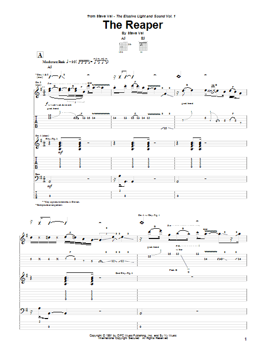 Download Steve Vai The Reaper Sheet Music and learn how to play Guitar Tab PDF digital score in minutes