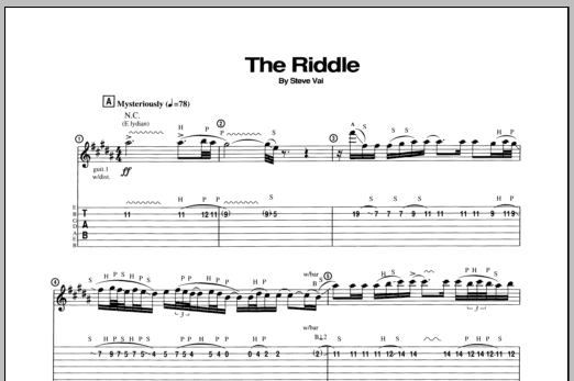 Download Steve Vai The Riddle Sheet Music and learn how to play Guitar Tab PDF digital score in minutes