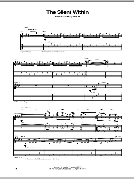 Download Steve Vai The Silent Within Sheet Music and learn how to play Guitar Tab PDF digital score in minutes