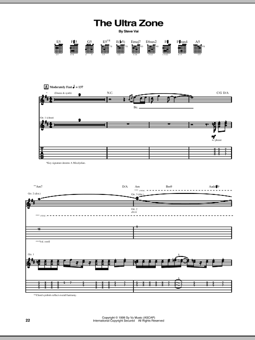 Download Steve Vai The Ultra Zone Sheet Music and learn how to play Guitar Tab PDF digital score in minutes