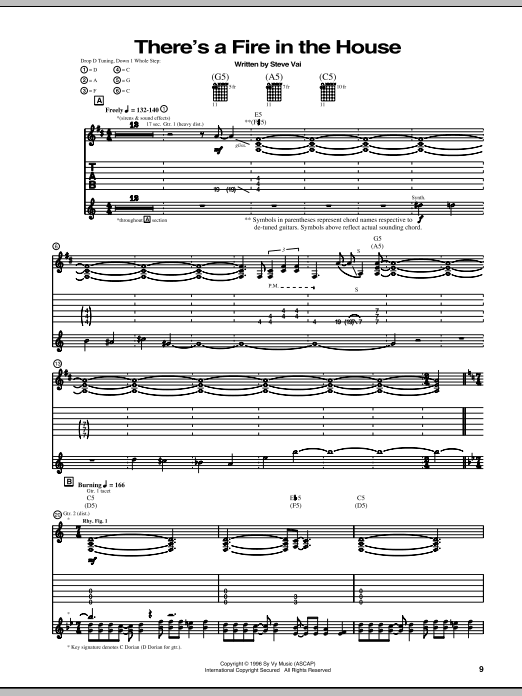 Download Steve Vai There's A Fire In The House Sheet Music and learn how to play Guitar Tab PDF digital score in minutes