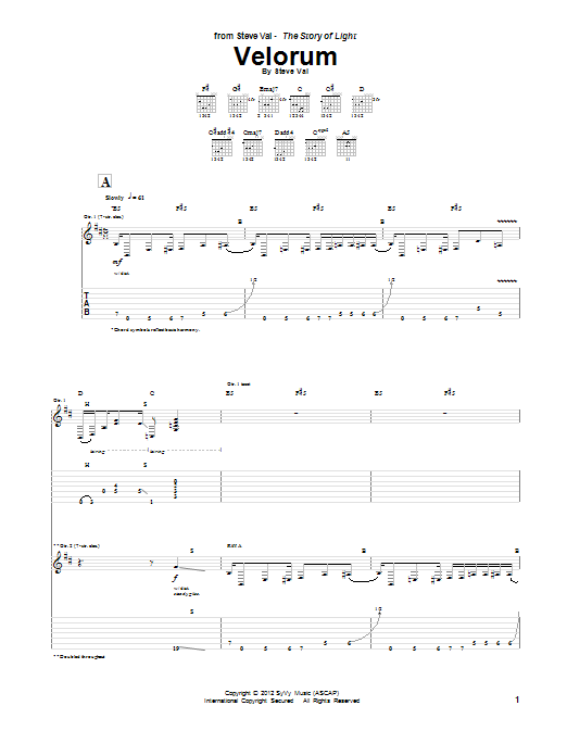 Download Steve Vai Velorum Sheet Music and learn how to play Guitar Tab PDF digital score in minutes