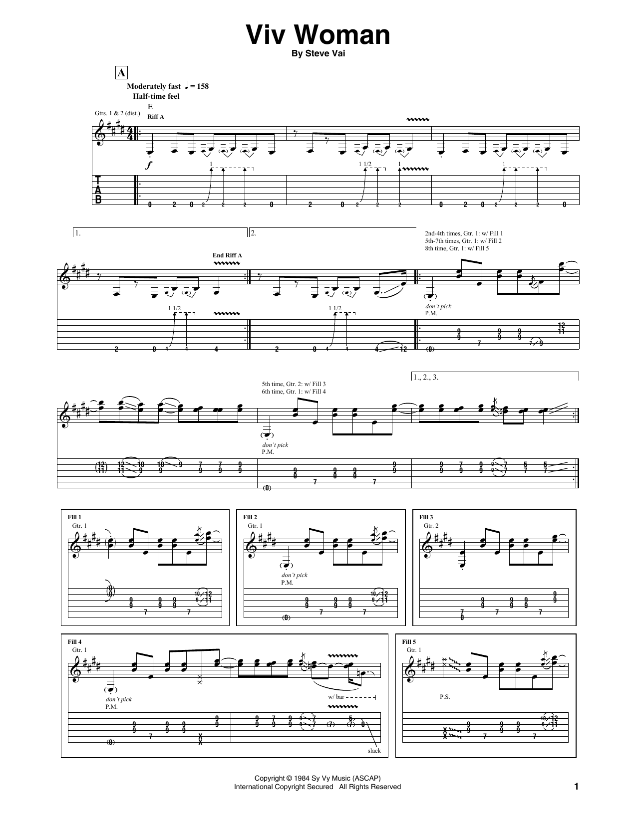 Download Steve Vai Viv Woman Sheet Music and learn how to play Guitar Tab PDF digital score in minutes