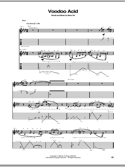Download Steve Vai Voodoo Acid Sheet Music and learn how to play Guitar Tab PDF digital score in minutes