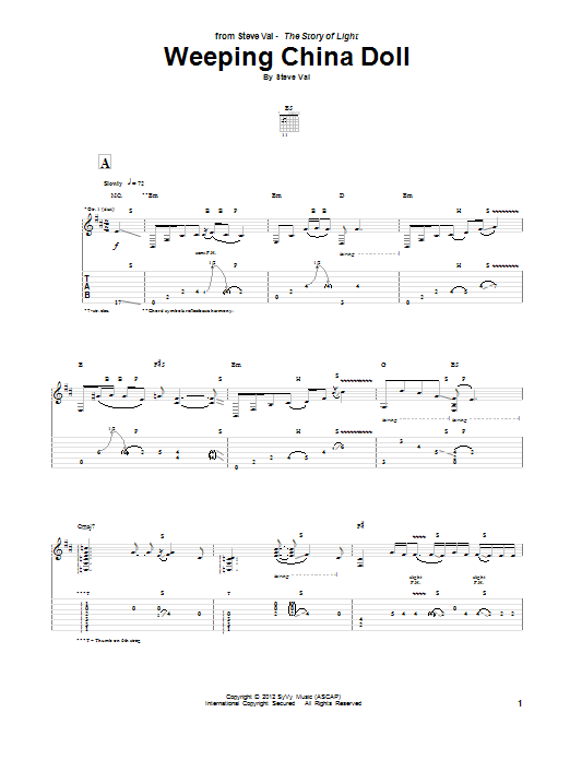Download Steve Vai Weeping China Doll Sheet Music and learn how to play Guitar Tab PDF digital score in minutes
