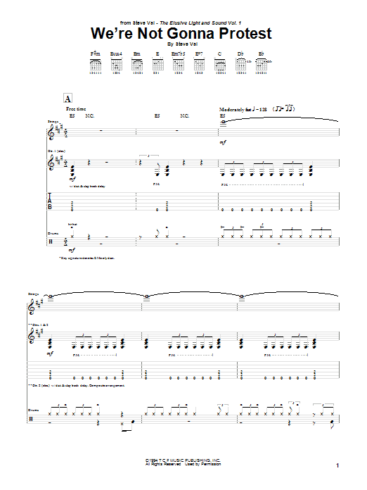 Download Steve Vai We're Not Gonna Protest Sheet Music and learn how to play Guitar Tab PDF digital score in minutes