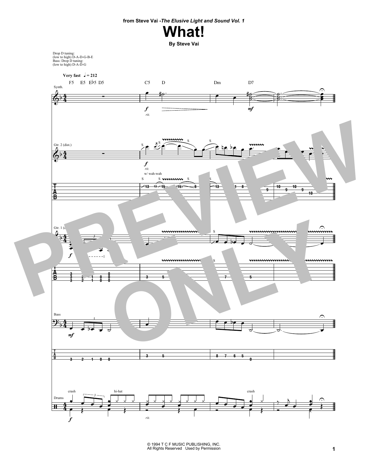 Download Steve Vai What! Sheet Music and learn how to play Guitar Tab PDF digital score in minutes