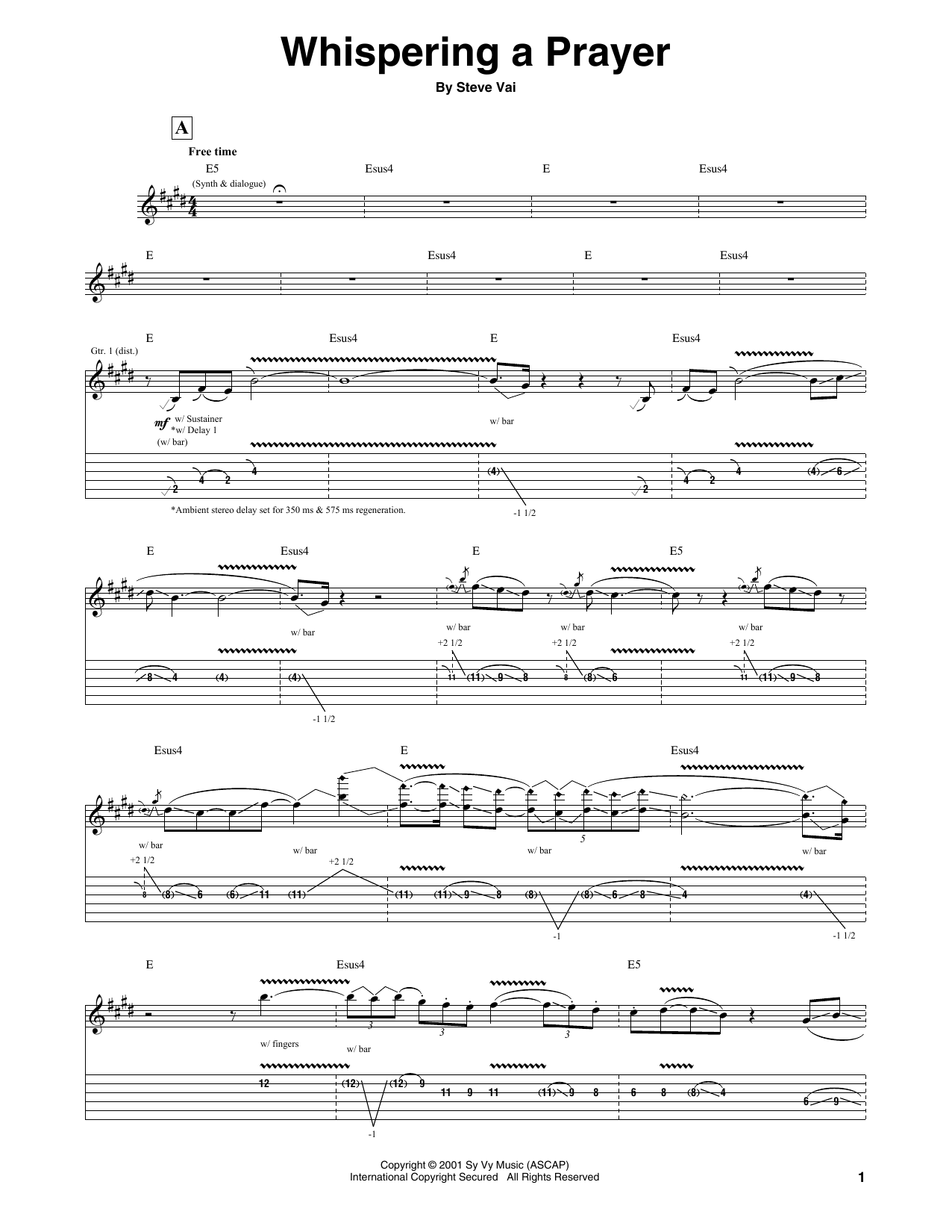 Download Steve Vai Whispering A Prayer Sheet Music and learn how to play Guitar Tab PDF digital score in minutes