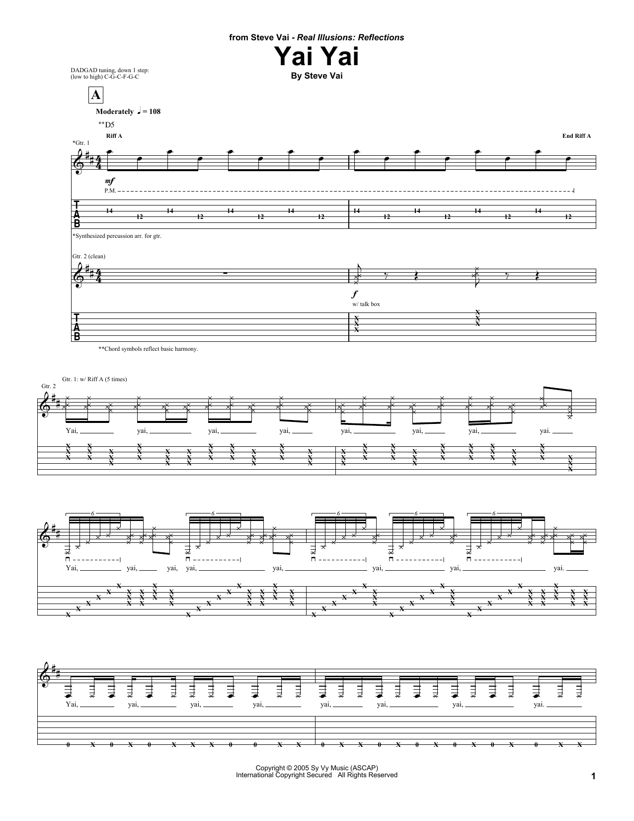 Download Steve Vai Yai Yai Sheet Music and learn how to play Guitar Tab PDF digital score in minutes