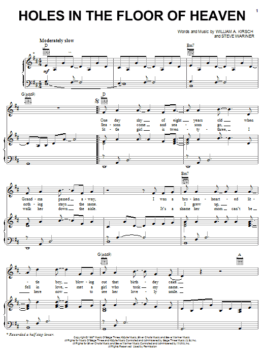 Download Steve Wariner Holes In The Floor Of Heaven Sheet Music and learn how to play Lyrics & Chords PDF digital score in minutes