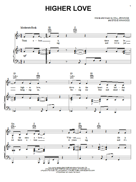 Download Steve Winwood Higher Love Sheet Music and learn how to play Lyrics & Chords PDF digital score in minutes