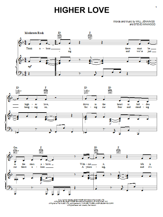 Download Steve Winwood Higher Love Sheet Music and learn how to play Easy Piano PDF digital score in minutes