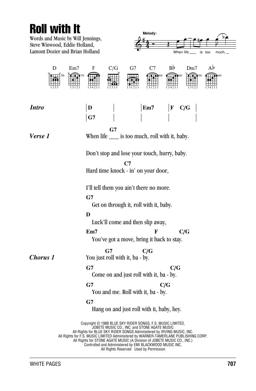 Download Steve Winwood Roll With It Sheet Music and learn how to play Lyrics & Chords PDF digital score in minutes