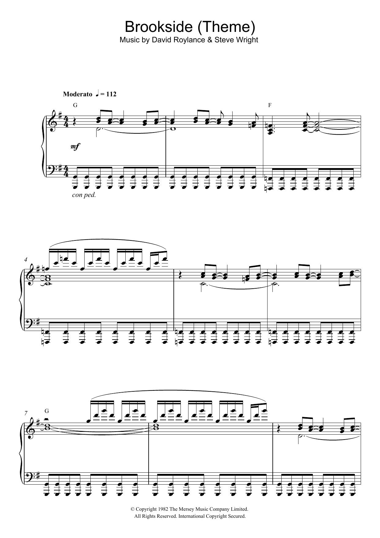 Download Steve Wright Brookside (Theme) Sheet Music and learn how to play Piano PDF digital score in minutes
