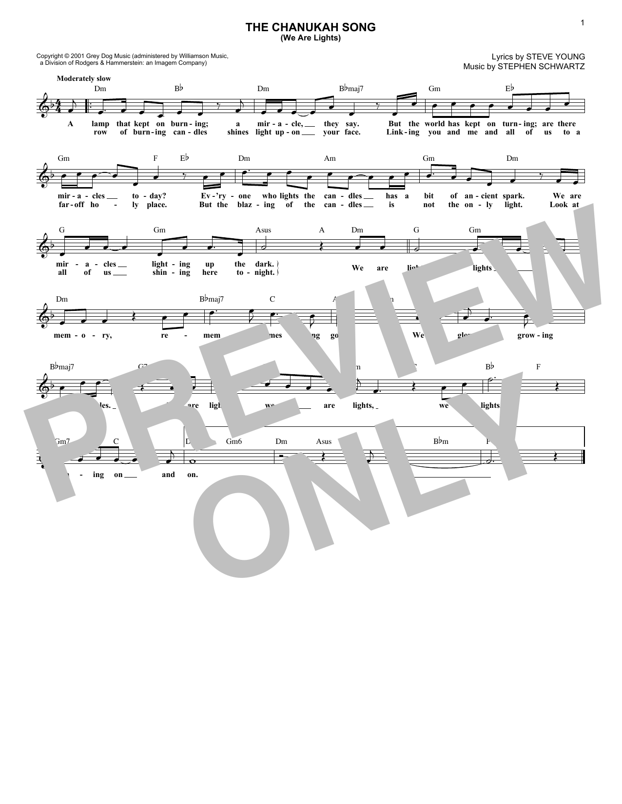 Download Steve Young The Chanukah Song (We Are Lights) Sheet Music and learn how to play Melody Line, Lyrics & Chords PDF digital score in minutes