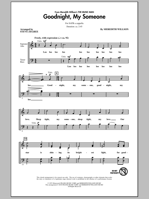 Download Steve Zegree Goodnight, My Someone Sheet Music and learn how to play SATB Choir PDF digital score in minutes