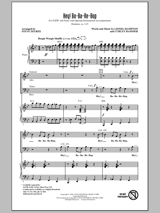 Download Steve Zegree Hey! Ba-Ba-Re-Bop Sheet Music and learn how to play SAB Choir PDF digital score in minutes