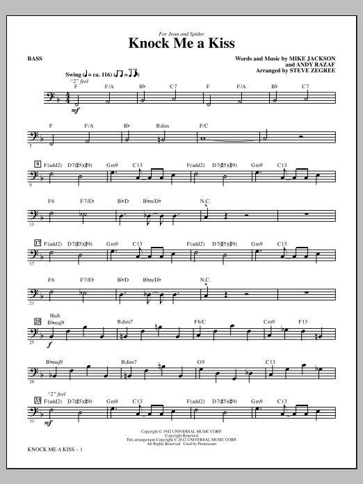 Download Steve Zegree Knock Me A Kiss - Bass Sheet Music and learn how to play Choir Instrumental Pak PDF digital score in minutes