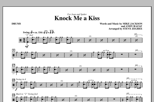 Download Steve Zegree Knock Me A Kiss - Drums Sheet Music and learn how to play Choir Instrumental Pak PDF digital score in minutes