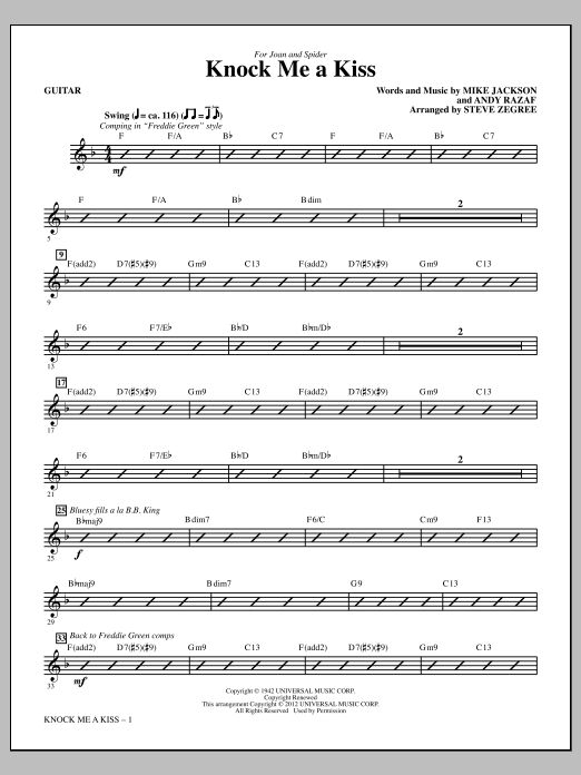 Download Steve Zegree Knock Me A Kiss - Guitar Sheet Music and learn how to play Choir Instrumental Pak PDF digital score in minutes