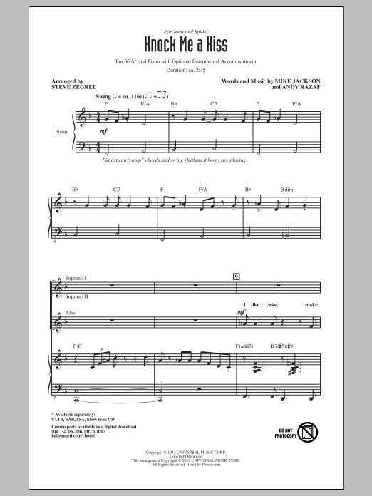 Download Louis Jordan Knock Me A Kiss (arr. Steve Zegree) Sheet Music and learn how to play SATB PDF digital score in minutes