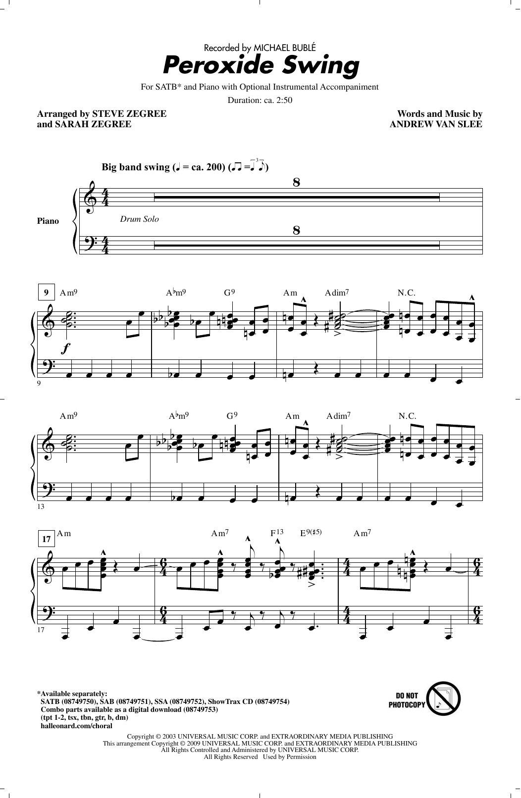 Download Steve Zegree Peroxide Swing Sheet Music and learn how to play SAB PDF digital score in minutes