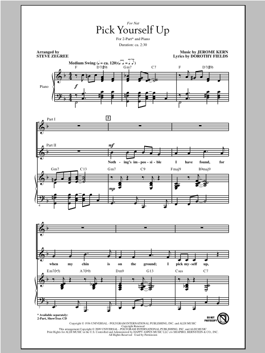 Download Jerome Kern & Dorothy Fields Pick Yourself Up (arr. Steve Zegree) Sheet Music and learn how to play 2-Part Choir PDF digital score in minutes