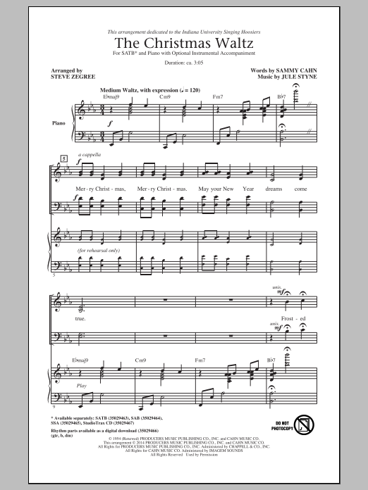 Download Frank Sinatra The Christmas Waltz (arr. Steve Zegree) Sheet Music and learn how to play SSA PDF digital score in minutes