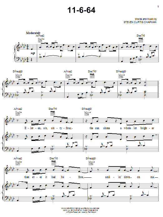 Download Steven Curtis Chapman 11-6-64 Sheet Music and learn how to play Piano, Vocal & Guitar (Right-Hand Melody) PDF digital score in minutes