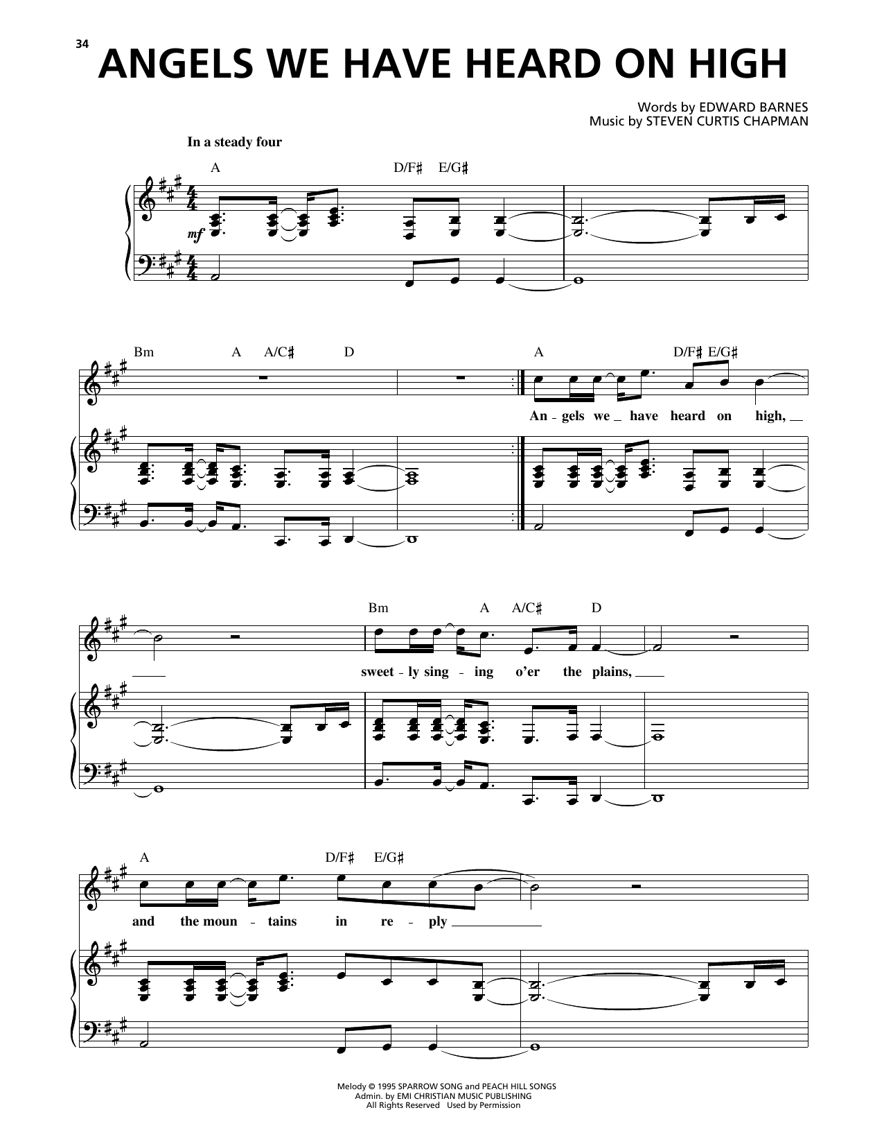 Download Steven Curtis Chapman Angels We Have Heard On High Sheet Music and learn how to play Piano, Vocal & Guitar Chords (Right-Hand Melody) PDF digital score in minutes