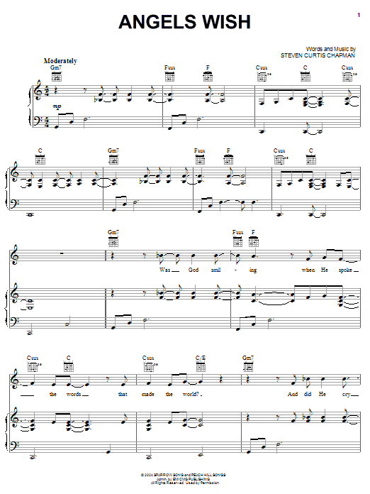 Download Steven Curtis Chapman Angels Wish Sheet Music and learn how to play Piano, Vocal & Guitar (Right-Hand Melody) PDF digital score in minutes